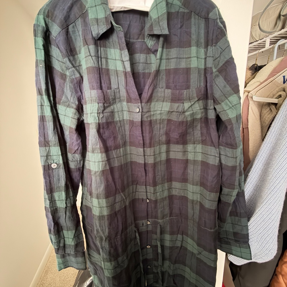 Banana Republic Green and Black Plaid Midi Dress